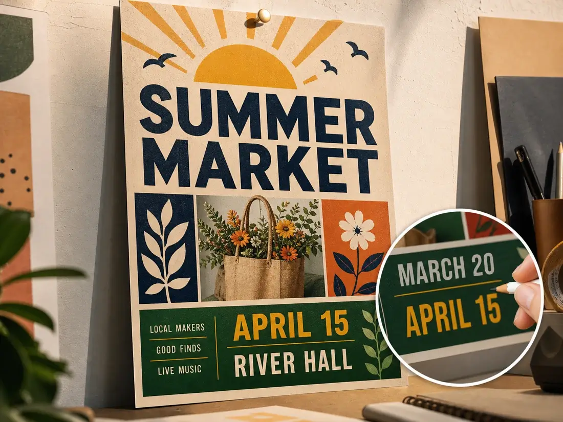 Before and after example of modifying poster text