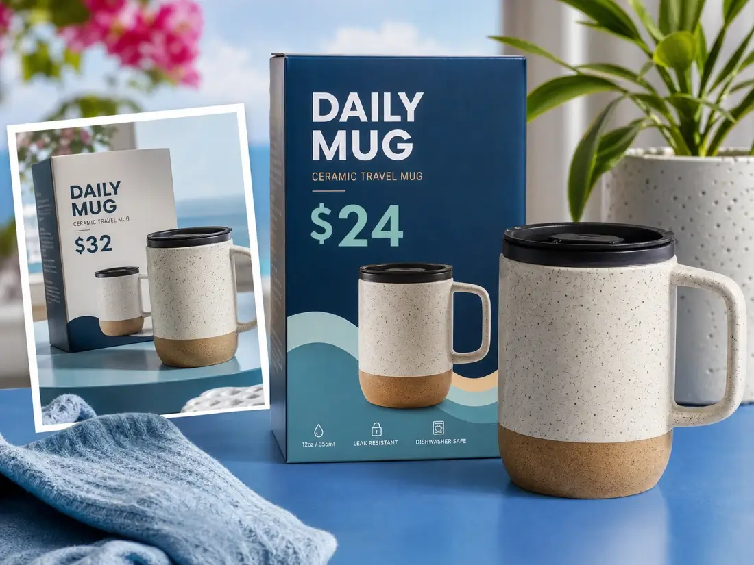 Before and after example of replacing text in a product image