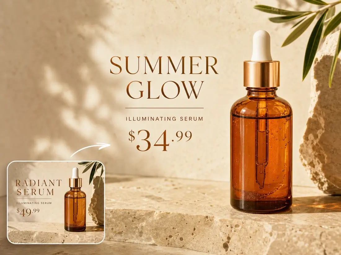 Composite product image text edit from Radiant Serum to Summer Glow