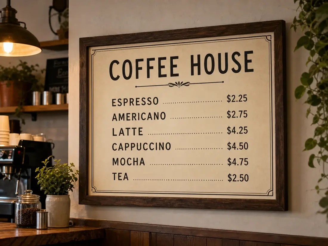 Cafe menu board photo with editable price text